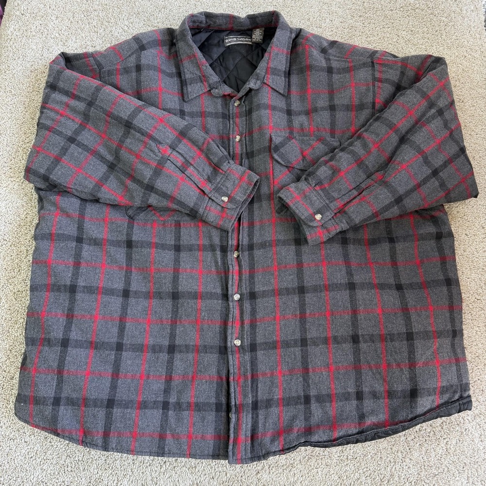 Vintage David Taylor Jacket Mens 3XL Gray Plaid Quilted Flannel Lined Insulated